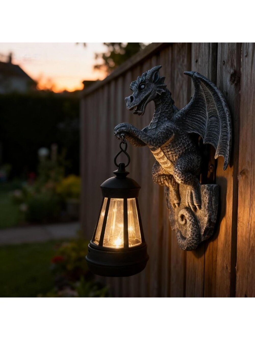 9-Inch Solar-Powered Dragon Statue | Outdoor Garden Decor, Waterproof Resin